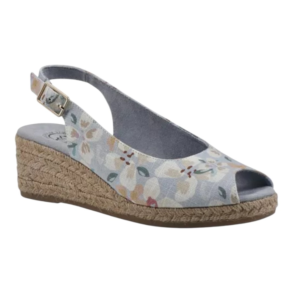 White Mountain Women's 9.5M Maize Espadrille Wedge Slingback Blue Floral Sandals